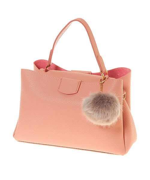 Color（カラー）の「ファーチャーム付スクエアバッグ（ハンドバッグ・レディース・ブラック/ベージュ/カーキ/サックスブルー/ベビーピンク・FREE）」の5枚目の写真