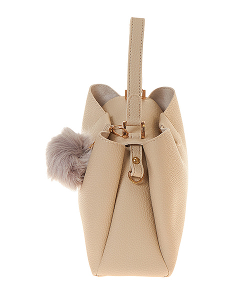 Color（カラー）の「ファーチャーム付スクエアバッグ（ハンドバッグ・レディース・ブラック/ベージュ/カーキ/サックスブルー/ベビーピンク・FREE）」の7枚目の写真