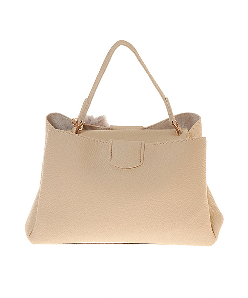 Color（カラー）の「ファーチャーム付スクエアバッグ（ハンドバッグ・レディース・ブラック/ベージュ/カーキ/サックスブルー/ベビーピンク・FREE）」の6枚目の写真