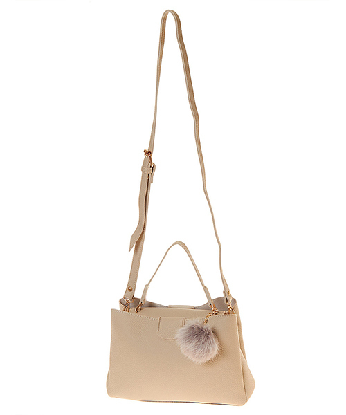 Color（カラー）の「ファーチャーム付スクエアバッグ（ハンドバッグ・レディース・ブラック/ベージュ/カーキ/サックスブルー/ベビーピンク・FREE）」の9枚目の写真