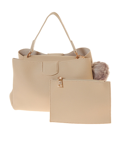 Color（カラー）の「ファーチャーム付スクエアバッグ（ハンドバッグ・レディース・ブラック/ベージュ/カーキ/サックスブルー/ベビーピンク・FREE）」の8枚目の写真