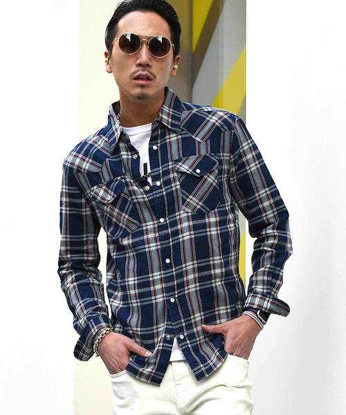 JOKER(ジョーカー)の「先染めインディゴチェックウエスタンシャツ デニムシャツ(シャツ/ブラウス・メンズ・ブルー/ネイビー/インディゴブルー/ブルー系その他/ブルー系その他2/ブルー系その他3/ブルー系その他4/ブルー系その他5/ブルー系その他6/ブルー系その他7・L/LL/M)」の4枚目の写真