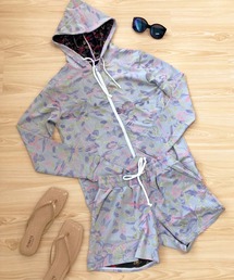 OSYAREVO（オシャレボ）の「水着 レディース 体型カバー ラッシュガード フィットネス 水陸両用 総柄 フーディパーカー スイムグッズ セットアップ レディース（水着）」