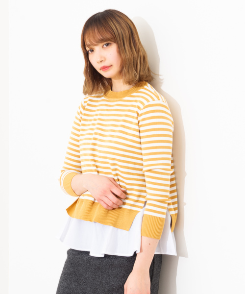 La・comfy(ラコンフィー)の「La・comfy / ボーダープルオーバー×フレアタンクトップ 2WAYアイテム(ニット/セーター・レディース・ブラック/グレー/イエロー/グリーン・FREE)」の1枚目の写真