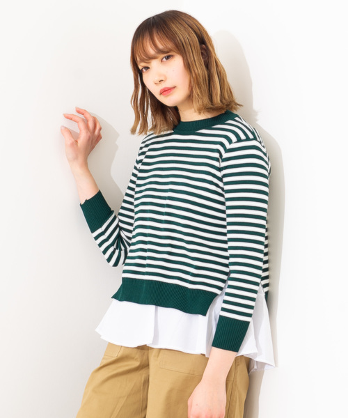 La・comfy(ラコンフィー)の「La・comfy / ボーダープルオーバー×フレアタンクトップ 2WAYアイテム(ニット/セーター・レディース・ブラック/グレー/イエロー/グリーン・FREE)」の4枚目の写真
