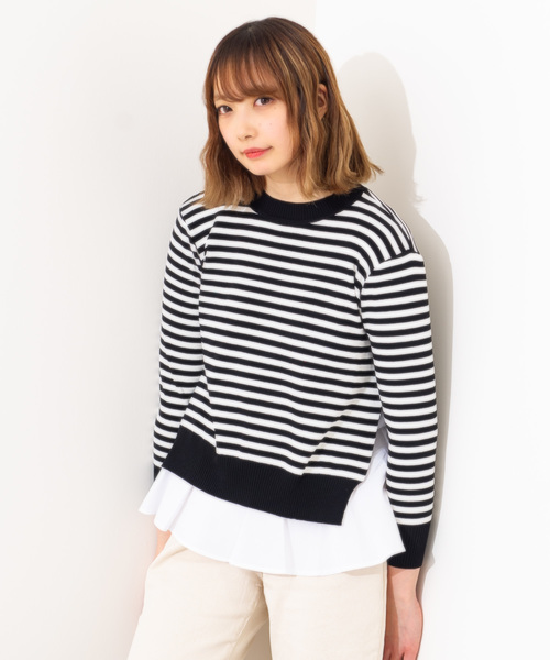 La・comfy(ラコンフィー)の「La・comfy / ボーダープルオーバー×フレアタンクトップ 2WAYアイテム(ニット/セーター・レディース・ブラック/グレー/イエロー/グリーン・FREE)」の2枚目の写真