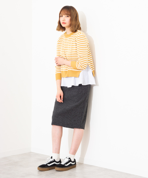 La・comfy(ラコンフィー)の「La・comfy / ボーダープルオーバー×フレアタンクトップ 2WAYアイテム(ニット/セーター・レディース・ブラック/グレー/イエロー/グリーン・FREE)」の10枚目の写真