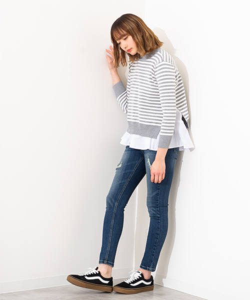 La・comfy(ラコンフィー)の「La・comfy / ボーダープルオーバー×フレアタンクトップ 2WAYアイテム(ニット/セーター・レディース・ブラック/グレー/イエロー/グリーン・FREE)」の9枚目の写真