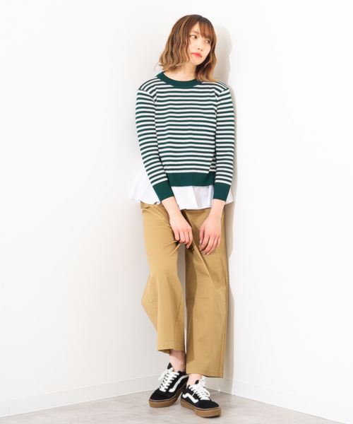 La・comfy(ラコンフィー)の「La・comfy / ボーダープルオーバー×フレアタンクトップ 2WAYアイテム(ニット/セーター・レディース・ブラック/グレー/イエロー/グリーン・FREE)」の8枚目の写真