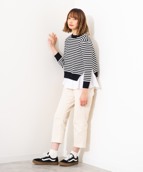 La・comfy(ラコンフィー)の「La・comfy / ボーダープルオーバー×フレアタンクトップ 2WAYアイテム(ニット/セーター・レディース・ブラック/グレー/イエロー/グリーン・FREE)」の7枚目の写真