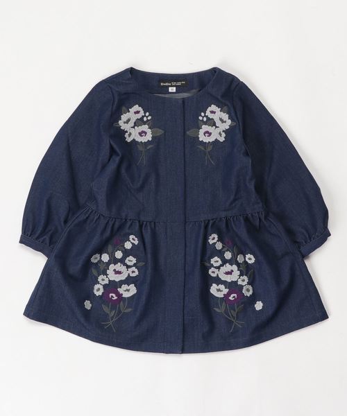 BeBe（ベベ）の「BeBe/先染めデニム刺繍ワンピース（ワンピース）」 - WEAR