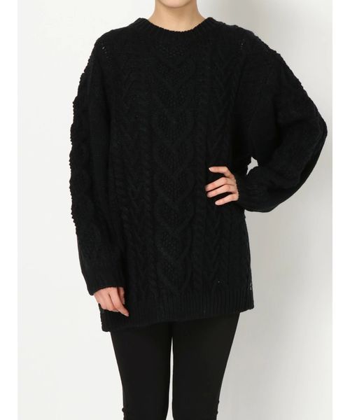 jouetie(ジュエティ)の「サイドスリットケーブルニット(ニット/セーター・レディース・その他1/ブラック/オフホワイト・MEDIUM)」の2枚目の写真