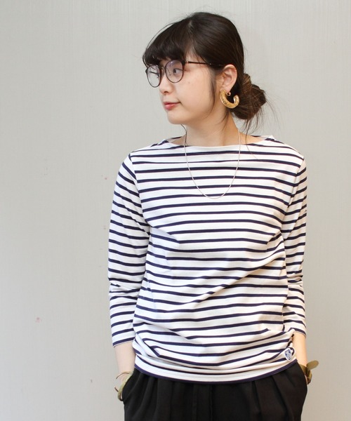 ORCIVAL（オーシバル）の「ORCIVAL / オーシバル　ボーダーボートネックカットソー 40/2 STRIPE #RC9224 ボートネックTシャツ（Tシャツ/カットソー・レディース・ライトグレー/ブラック/ネイビー/ブルー/ロイヤルブルー/グレイッシュベージュ/ブラウン/チャコールグレー/スカイブルー/ホワイト系その他・1/2）」の8枚目の写真