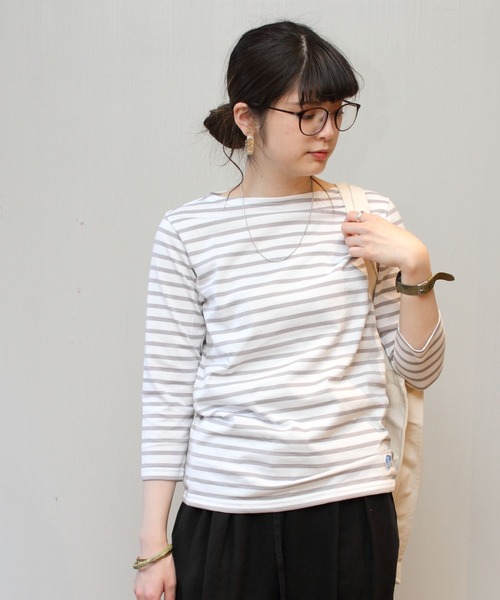 ORCIVAL（オーシバル）の「ORCIVAL / オーシバル　ボーダーボートネックカットソー 40/2 STRIPE #RC9224 ボートネックTシャツ（Tシャツ/カットソー・レディース・ライトグレー/ブラック/ネイビー/ブルー/ロイヤルブルー/グレイッシュベージュ/ブラウン/チャコールグレー/スカイブルー/ホワイト系その他・1/2）」の5枚目の写真