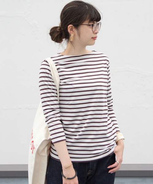 ORCIVAL（オーシバル）の「ORCIVAL / オーシバル　ボーダーボートネックカットソー 40/2 STRIPE #RC9224 ボートネックTシャツ（Tシャツ/カットソー・レディース・ライトグレー/ブラック/ネイビー/ブルー/ロイヤルブルー/グレイッシュベージュ/ブラウン/チャコールグレー/スカイブルー/ホワイト系その他・1/2）」の12枚目の写真
