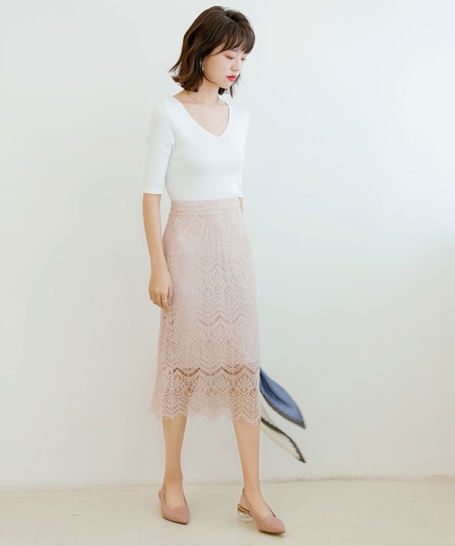 SAISON DE PAPILLON(セゾンドパピヨン)の「ミモレ丈総レーススカート(スカート・レディース・ブラック/ピンク/アイボリー/ブルー・M/L/XL/S)」の10枚目の写真
