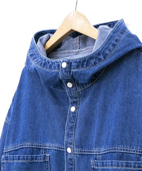 go slow caravan(ゴースローキャラバン)の「Cotopone/コトポーネ デニムフードロングコート(その他アウター・レディース・ブルー/ダークインディゴブルー・FREE)」の3枚目の写真