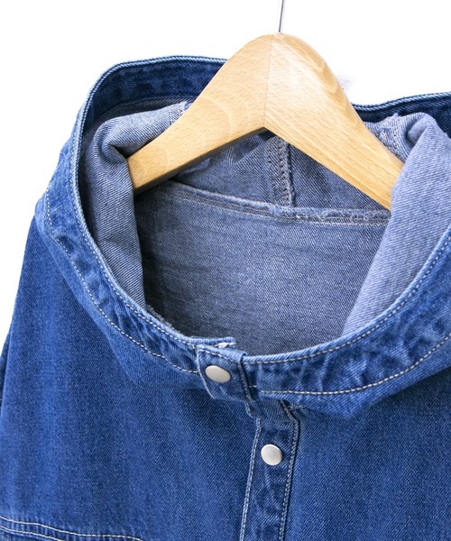 go slow caravan(ゴースローキャラバン)の「Cotopone/コトポーネ デニムフードロングコート(その他アウター・レディース・ブルー/ダークインディゴブルー・FREE)」の5枚目の写真