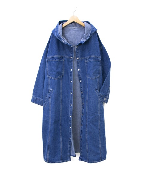 go slow caravan(ゴースローキャラバン)の「Cotopone/コトポーネ デニムフードロングコート(その他アウター・レディース・ブルー/ダークインディゴブルー・FREE)」の6枚目の写真