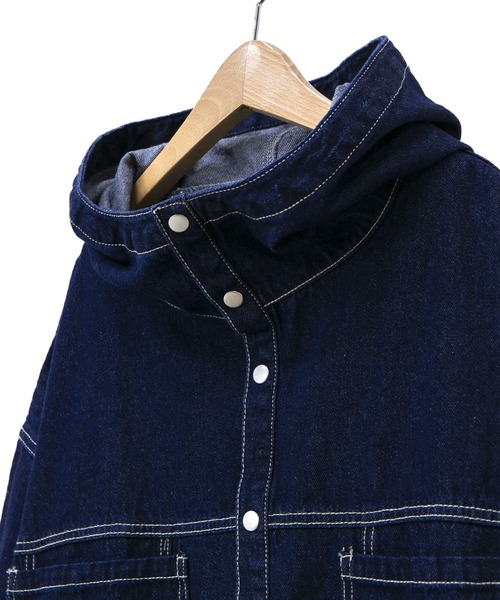 go slow caravan(ゴースローキャラバン)の「Cotopone/コトポーネ デニムフードロングコート(その他アウター・レディース・ブルー/ダークインディゴブルー・FREE)」の10枚目の写真