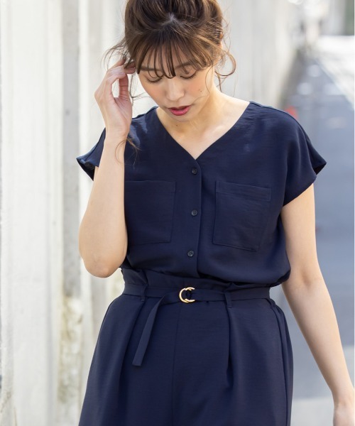 12Twelve Agenda(トゥエルブ アジェンダ)の「SUハイストレッチカルゼワッシャー両ポケブラウス(シャツ/ブラウス・レディース・ブラウン/グレイッシュベージュ/ネイビー・M)」の13枚目の写真
