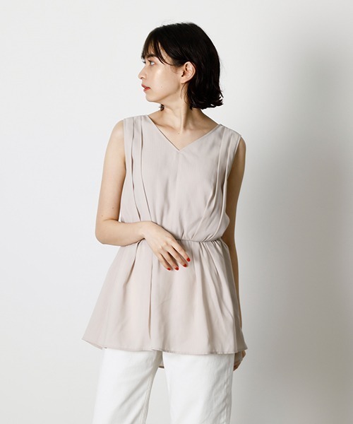 AZUL BY MOUSSY(アズールバイマウジー)の「BACK RIBBON PEPLUM TOP/バックリボンペプラムトップ(タンクトップ)」|ベージュ