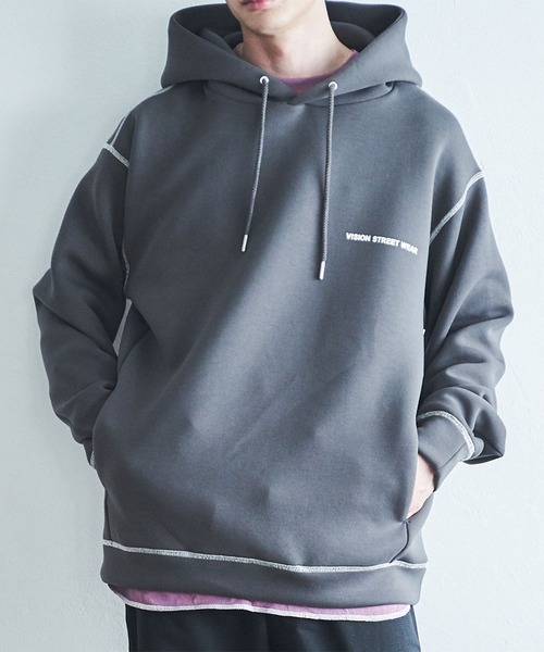 VISION STREET WEAR（ヴィジョンストリートウェア）の「【VISION】 テックダンボール 配色ステッチプルオーバーパーカー（パーカー・メンズ・チャコールグレー/パープル/ブラウン/グリーン/アイボリー・MEDIUM/LARGE/X-LARGE）」の11枚目の写真