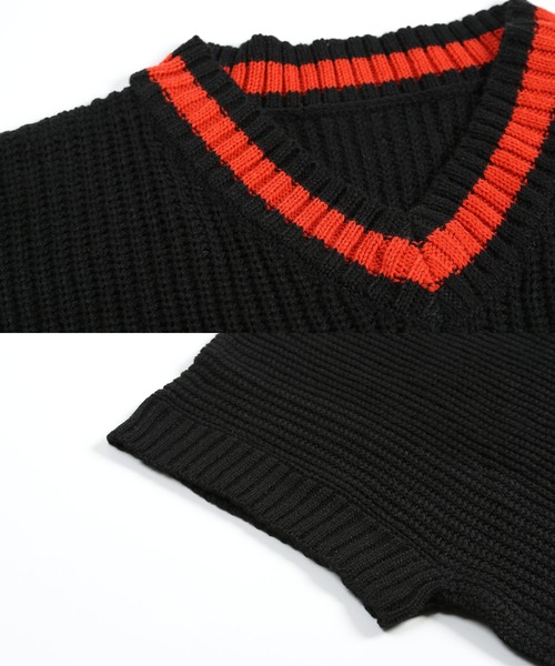 Air Tokyo（エアートウキョー）の「ビッグシルエット ローゲージ チルデンニットベスト 【ファッションインフルエンサーRyooo × AIR TOKYOコラボ】 オーバーサイズ Vネック（ベスト・メンズ・ブラック/ブラウン・M/L）」の18枚目の写真