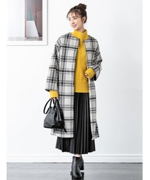 fifth | ベルト付きチェックノーカラーコート(トレンチコート)