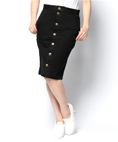 MILKFED.(ミルクフェド)の「DENIM PENCIL MEDIUM SKIRT (スカート/膝丈/タイト)(スカート・レディース・ブラック/ライトブルー・SMALL/MEDIUM)」の1枚目の写真