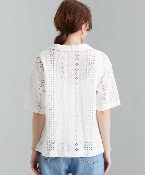 green label relaxing（グリーンレーベルリラクシング）の「SC オープンカラー ショートスリーブ レース シャツ（シャツ/ブラウス・レディース・ホワイト/ブラック・FREE）」の5枚目の写真