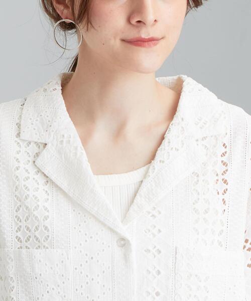 green label relaxing（グリーンレーベルリラクシング）の「SC オープンカラー ショートスリーブ レース シャツ（シャツ/ブラウス・レディース・ホワイト/ブラック・FREE）」の6枚目の写真