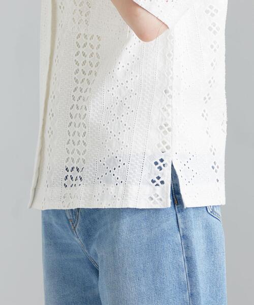 green label relaxing（グリーンレーベルリラクシング）の「SC オープンカラー ショートスリーブ レース シャツ（シャツ/ブラウス・レディース・ホワイト/ブラック・FREE）」の9枚目の写真