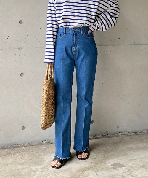 Capricieux Capricieux Le Mage カプリシューレマージュ のファッション パンツ ヘムフレアストレッチデニム デニムパンツ