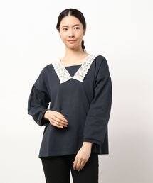 Samansa Mos2 | セーラー風レース衿プルオーバー(Tシャツ/カットソー)