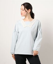 Samansa Mos2 | セーラー風レース衿プルオーバー(Tシャツ/カットソー)