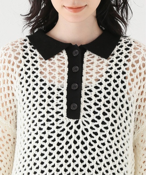 JOINT WORKS（ジョイントワークス）の「J-ビックメッシュニットポロ（ニット/セーター・レディース・ブラック/ホワイト・FREE）」の8枚目の写真
