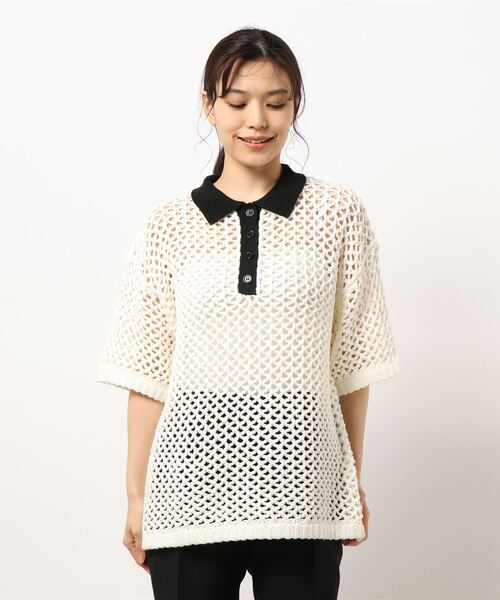 JOINT WORKS（ジョイントワークス）の「J-ビックメッシュニットポロ（ニット/セーター・レディース・ブラック/ホワイト・FREE）」の17枚目の写真