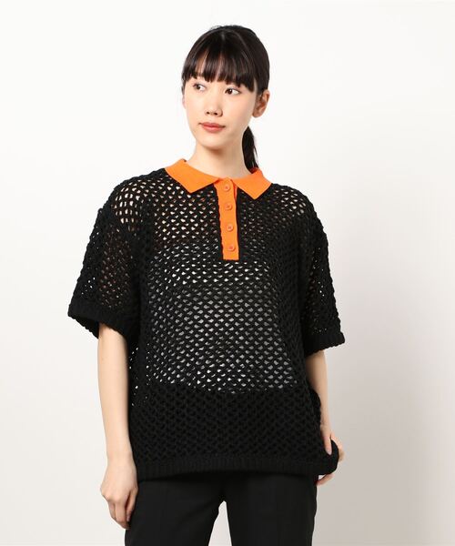 JOINT WORKS（ジョイントワークス）の「J-ビックメッシュニットポロ（ニット/セーター・レディース・ブラック/ホワイト・FREE）」の5枚目の写真