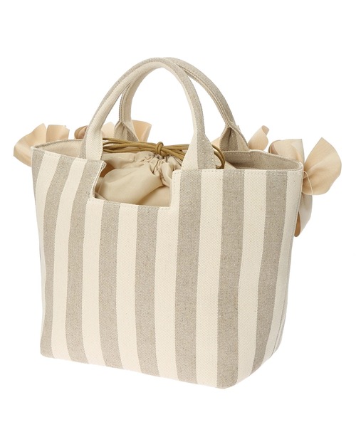 STRAWBERRY-FIELDS（ストロベリーフィールズ）の「リボン　ストライプバッグ（ハンドバッグ・レディース・ライトベージュ・FREE）」の8枚目の写真