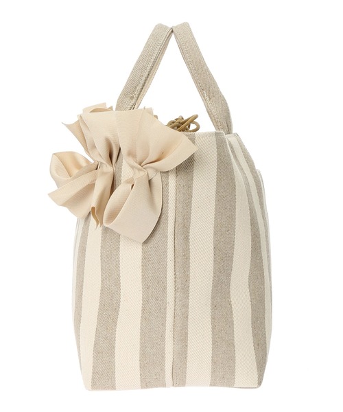 STRAWBERRY-FIELDS（ストロベリーフィールズ）の「リボン　ストライプバッグ（ハンドバッグ・レディース・ライトベージュ・FREE）」の7枚目の写真