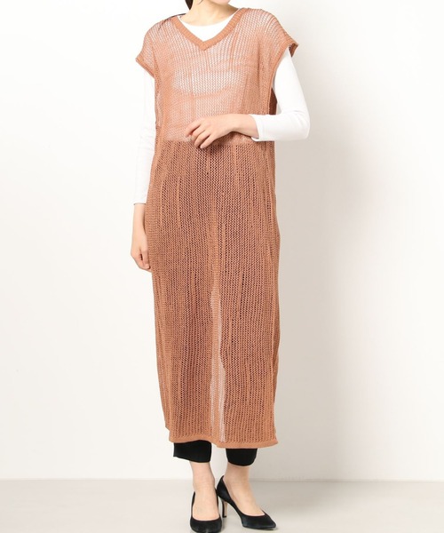 RNA-N（アールエヌエーエヌ）の「K2537 メッシュ編み2wayワンピース（ワンピース・レディース・ブラウン/オフホワイト/ベージュ・MEDIUM）」の3枚目の写真