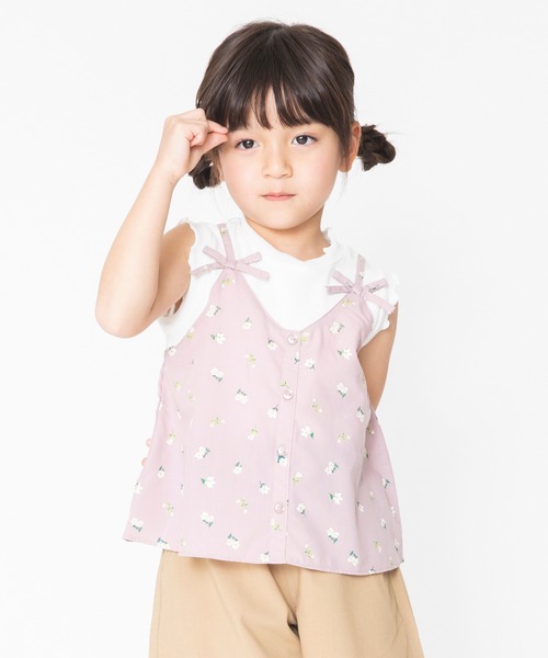 BRANSHES（ブランシェス）の「【UVカット】キャミドッキング半袖チュニック（チュニック・キッズ・ピンク/ライトグリーン・90cm/110cm/100cm/120cm/130cm/140cm/150cm）」の4枚目の写真