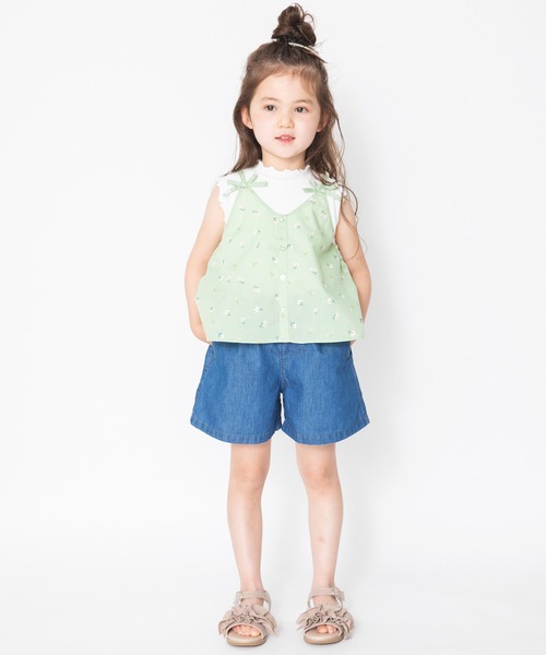 BRANSHES（ブランシェス）の「【UVカット】キャミドッキング半袖チュニック（チュニック・キッズ・ピンク/ライトグリーン・90cm/110cm/100cm/120cm/130cm/140cm/150cm）」の3枚目の写真