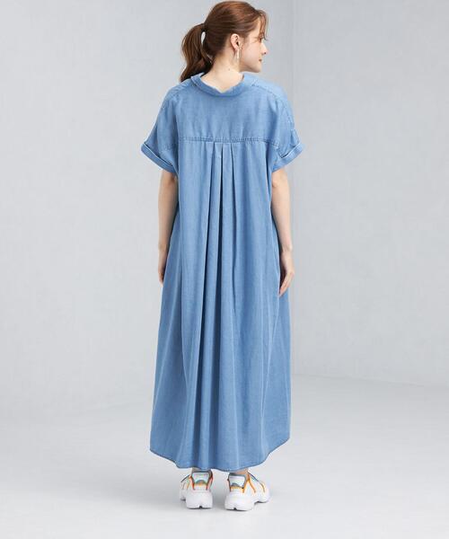 green label relaxing（グリーンレーベルリラクシング）の「デニム スキッパー Aライン ワンピース（ワンピース・レディース・ライトブルー/ネイビー・FREE）」の4枚目の写真