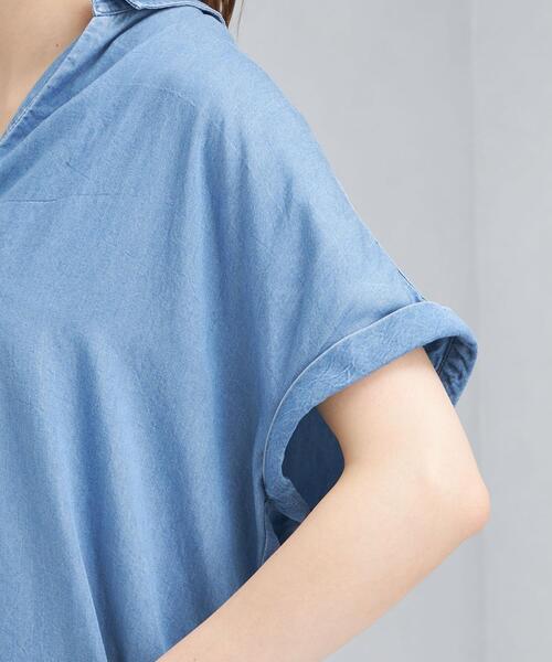 green label relaxing（グリーンレーベルリラクシング）の「デニム スキッパー Aライン ワンピース（ワンピース・レディース・ライトブルー/ネイビー・FREE）」の8枚目の写真