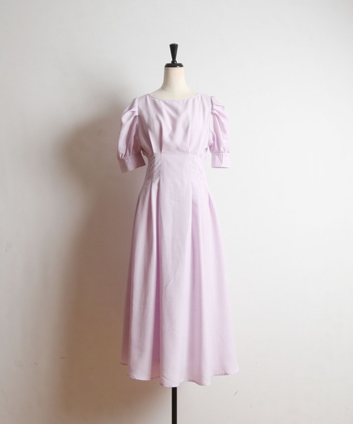 tocco closet（トッコ　クローゼット）の「パワーショルダーリネンライクタックワンピース（ワンピース・レディース・ラベンダー/ネイビー・M）」の19枚目の写真