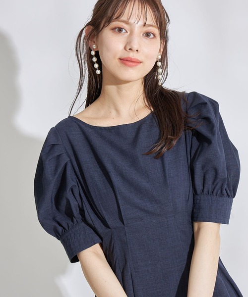 tocco closet（トッコ　クローゼット）の「パワーショルダーリネンライクタックワンピース（ワンピース・レディース・ラベンダー/ネイビー・M）」の10枚目の写真