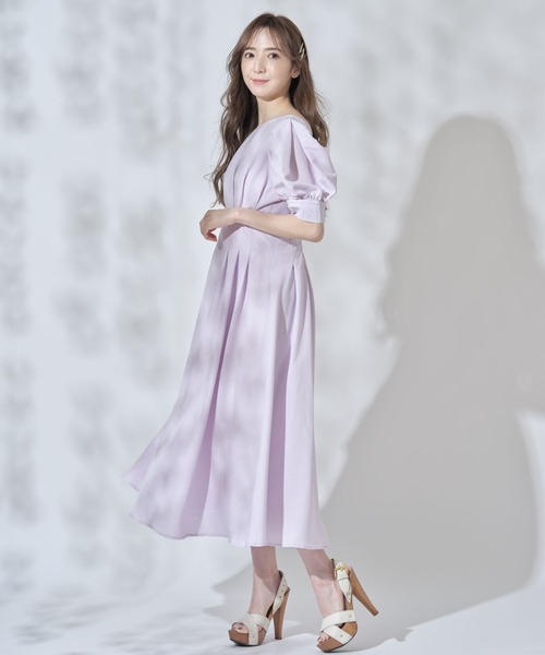 tocco closet（トッコ　クローゼット）の「パワーショルダーリネンライクタックワンピース（ワンピース・レディース・ラベンダー/ネイビー・M）」の16枚目の写真