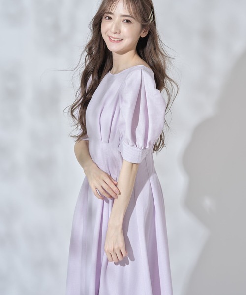 tocco closet（トッコ　クローゼット）の「パワーショルダーリネンライクタックワンピース（ワンピース・レディース・ラベンダー/ネイビー・M）」の17枚目の写真